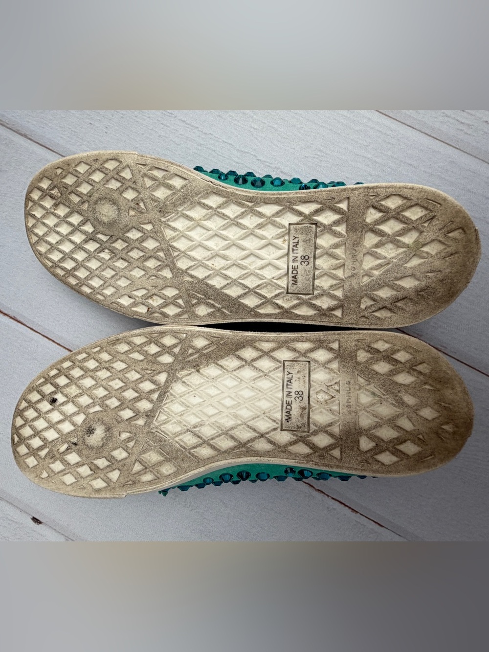 Giuseppe Zanotti Crystal Tassel Loafers Turquoise Suede Size EU 38 (US 8) Italy - Picture 11 of 12